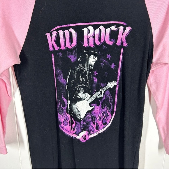 American Apparel Kid Rock Pink and Black Raglan Band Tee Medium (Juniors) - Picture 3 of 5